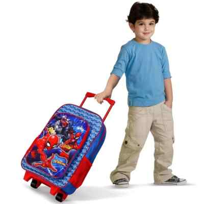 Children's Premium Spiderman Luggage Trolley Backpack Suitcase Cabin Travel  Bag UK