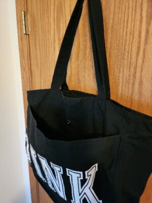 PINK Brand Large Canvas Black Tote With Zipper Closure On