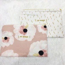 CR Gibson Set (2) Lingerie Bags Fabric Floral/Abstract Embroidered Lined Travel