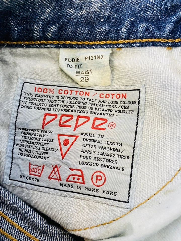 Pantalones de mezclilla vintage de algodón PEPE lavado ácido tiro alto EE. UU. W27XL33 años 80 90 con fecha 87 Foto 4 de 4