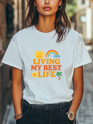 Living My Best Life T-Shirt Retro Summer Vibes Graphic Tee Unisex Women Men Tee