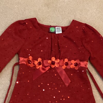 NWT DOLLIE & ME GIRLS HOLIDAY SEASON DRESS, 6, SPARKLY RED, SASH, FABRIC  FLOWERS | eBay