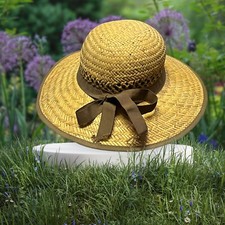ANCIEN CHAPEAU 100 % DE PAILLE AVEC NOEUD FEMME PAS CANOTIER
