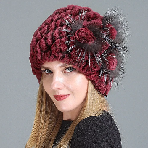 Damen Echt Rex Kaninchenfell Beanie Mütze Winter Warm Mütze mit Fuchs Handarbeit Geflochten - Bild 38 von 52