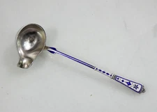 ANTIQUE DANISH STERLING SILVER ENEMEL SERVING PIECE SAUCE LADLE  1901   P. Hertz