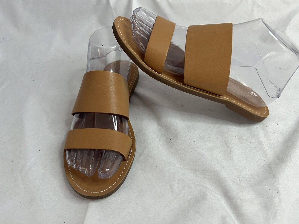 Tan Double Strap Sandals Tan Braided Two Strap Slide On Sandals · Filly Flair main image 2