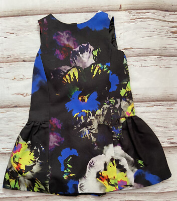 Milly Minis Girls size 5 Dress Black Colorful Floral Watercolor Bow Short USA