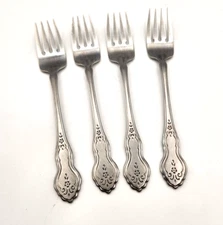 FOLK ART Oneida Ltd. Deluxe 4 Salad Forks Stainless Flatware Burnished Handle