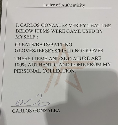 Carlos Gonzalez Cleveland Indians Game Used Cleats 2019 Mothers Day Gonzalez LOA - Picture 7 of 7