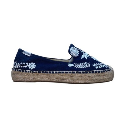 Soludos Women s Blue Jute White Embroidery Slip-On Espadrilles Shoes Size 8