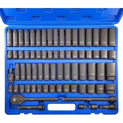 1/2 Inch Drive Impact Socket Set 70-Piece SAE and Metric Standard Deep Sockets
