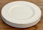 4 Pickard China USA Brocade 8.5″ Salad Plates White Floral with Platinum Trim 