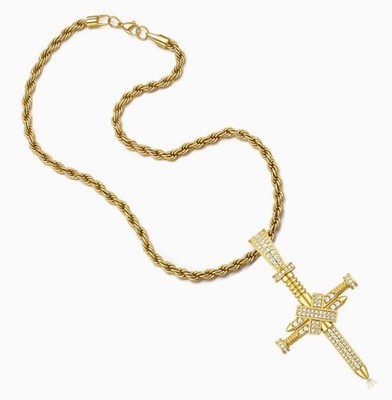 Unisex cross necklace with full-zircon pendant   gold/silver, hip-hop punk style