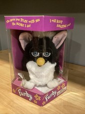 Vintage 1998 Furby Black/White Tuxedo, Blue Eyes, New Opened Box