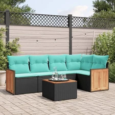 6 Piece Garden Sofa Set with Cushions Black Poly Rattan
