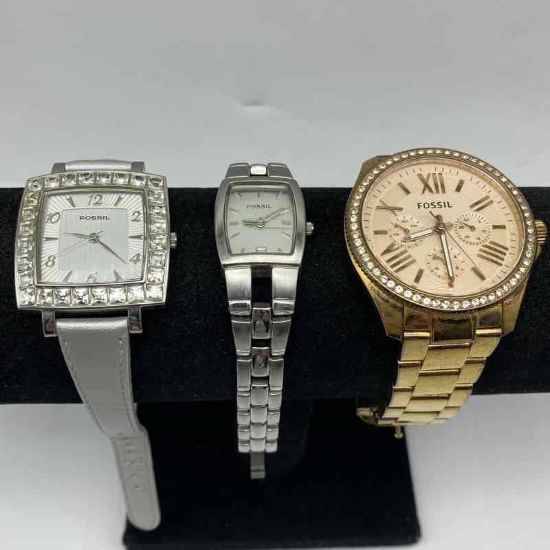 Fossil Women's Watch Lot of 3 Rhinestone Stainless Steel Leather Quartz