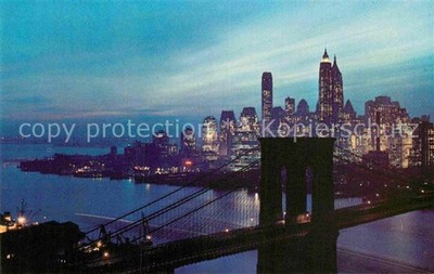 New York City Nightfall in Lower Manhattan with Brooklyn Bridge