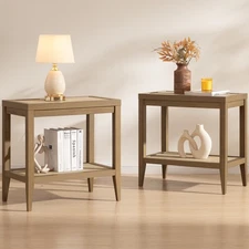 Rattan Nightstands Set of 2 Bedside Table - Boho Narrow End Table Living Room...