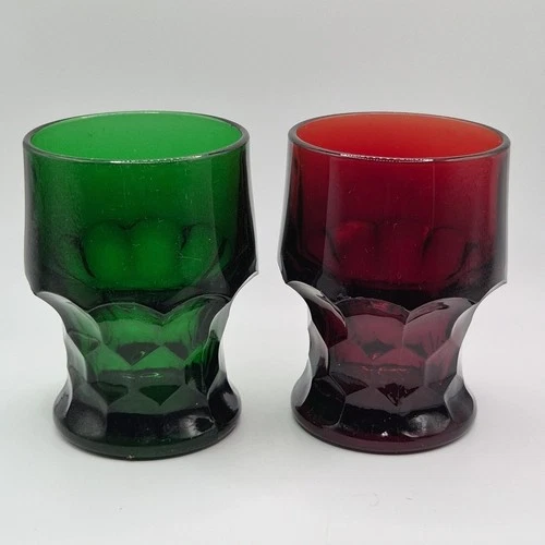2 Vintage Anchor Hocking Georgian Honeycomb Ruby Red Glass Glassware Cup Tumbler