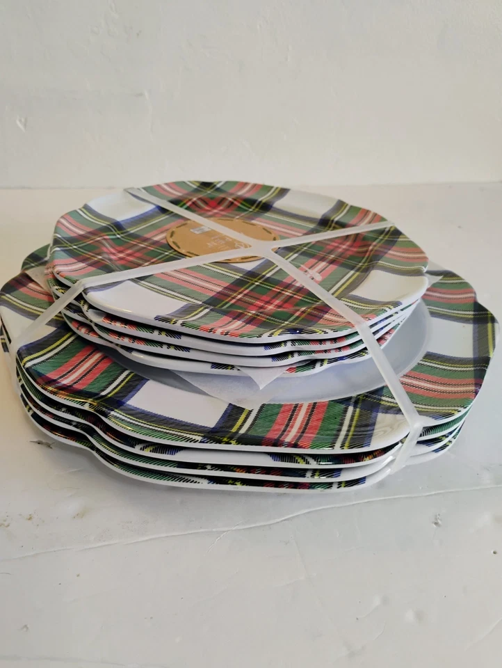 Aspen Tartán Cuadros Navidad 100% Melamina Cena Ensalada Platos Juego De 8 Nuevos~ Foto 2 de 4