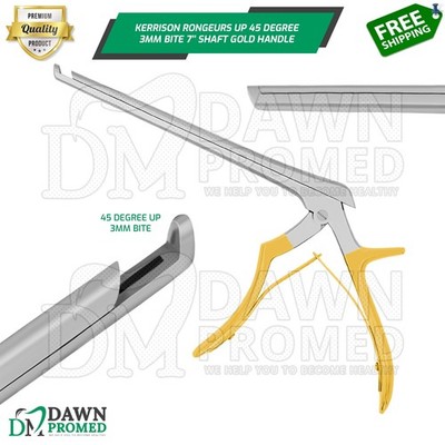 Kerrison Rongeur 7'' Shaft with 3mm 45° Up Bite Punch Forcep Gold Handle German G