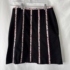 Vtg Talbots 8P Black Stretch Skirt Pink Floral Trim A-Line Mini USA