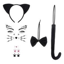 Cat Ears Headband and Tail Bowtie Halloween Costume Set Cat Ears Headband Black