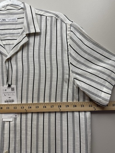 NUOVA camicia Zara Join Life uomo bianca floreale a righe manica corta tg. L - Foto 6 di 7