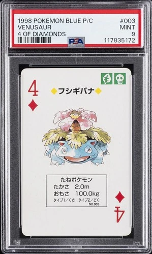1998 POKEMON BLUE VERSION PLAYING CARDS 4 OF DIAMONDS #003 VENUSAUR PSA 9