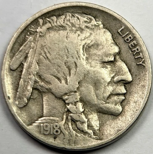 1918-D BUFFALO NICKEL VF+ NEARLY FULL HORN EARLY CIRCULATED COIN! SCARCE