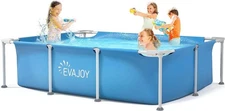 EVAJOY Metal Frame Swimming Pool 85"x23"x59" Rectangular Above Ground Blue NEW
