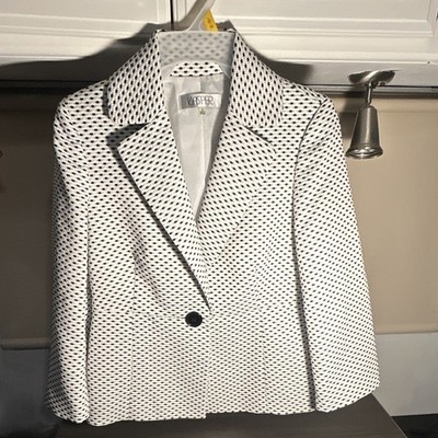 Kasper Woman s White And Black Textured Polka Dot Blazer Size 6