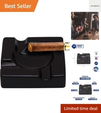 Black Ceramic Ashtray - 5.9 Inches, Perfect Gift for Cigar Enthusiasts