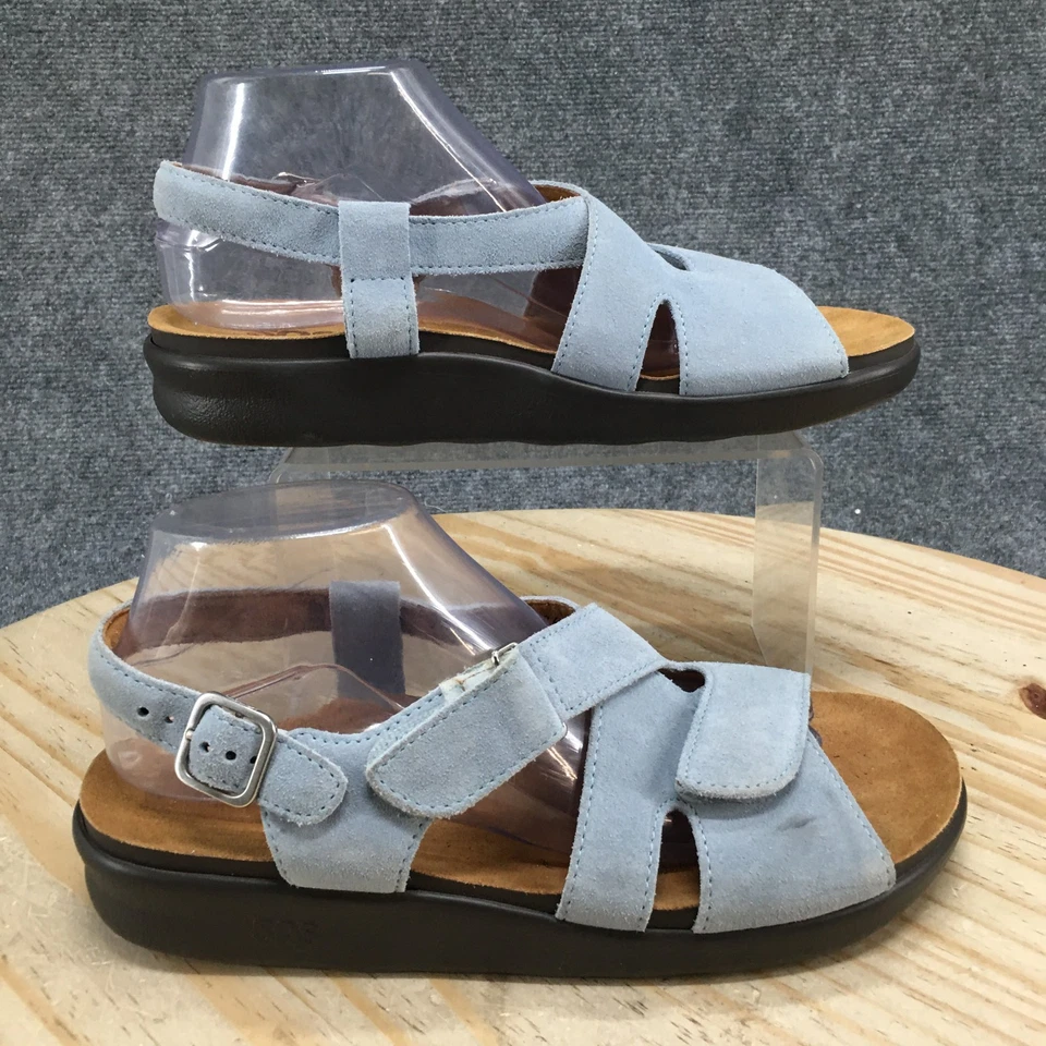SAS Sandals Womens 9.5 Wide Huggy Slingback Light Blue Buckle Strap Casual Wedge - Image 2 of 4