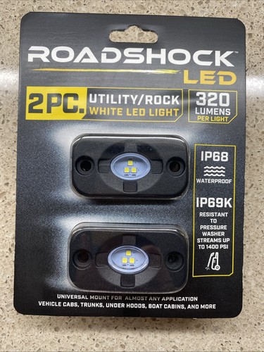NEW Roadshock 2pc White LED Utility Rock Lights 320 LUMENS IP68 IP69K 57205