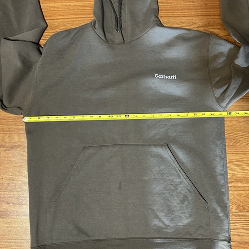 Carhartt Logo Spellout Sweatshirt Hoodie Kangaroo Pocket SEE MEASUREMENTS Stains - Picture 7 of 8