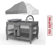 Pack and Play One-Step to Fold 4-in-1 Portable Crib for Baby with Bass