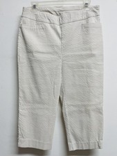 CHICO S Size 1 Tan White Striped Stretch Capri Pocket Pants - Women's 8/M