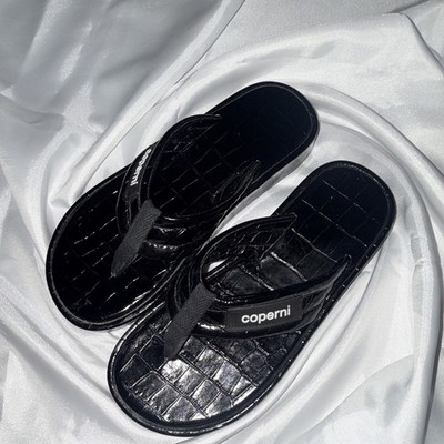 Coperni Women s Black Croc-Embossed Thong Slip-On Sandals Logo EU 37