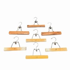 7 Piece Lot Set Vintage Antique Wooden Metal Pants Skirt Hangers Clamp Clip USA
