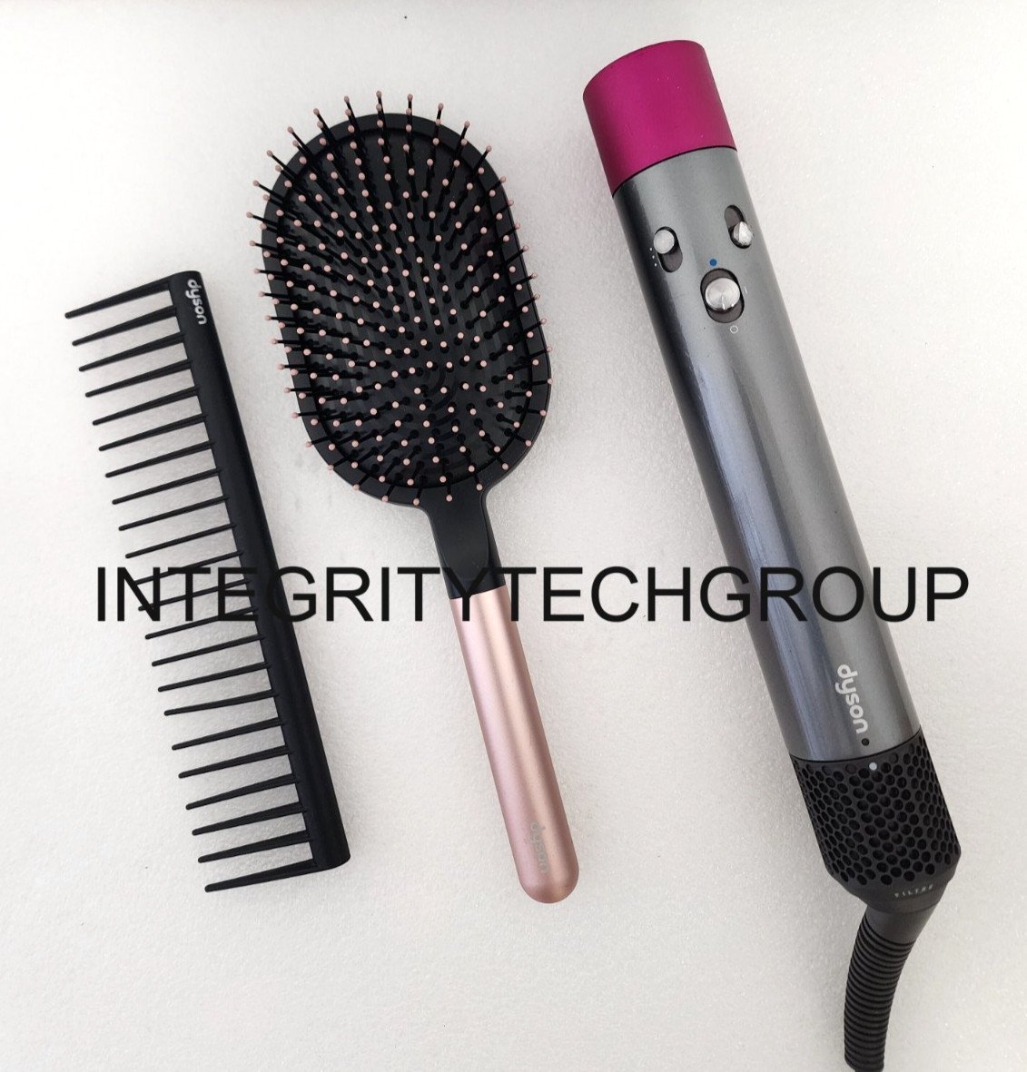 Genuine Dyson Hair Dryer Airwrap Multi Styler Nickel/Fuchsia Wand + brushes USED