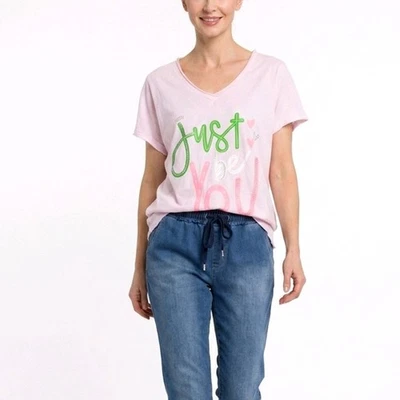 Italy T-Shirt Gr. 38 40 Casula Tunika Shirt Rosa mit Strass und Print - Bild 1 von 4