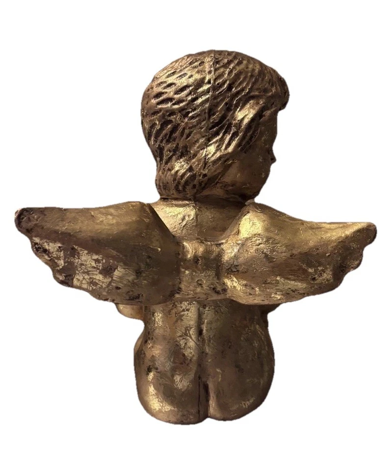 Vintage Gold Leaf Cherub Angel Statue Figurine Baby with Wings 10” Tall - Image 3 of 4