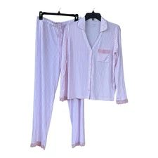 NWT State of Day Women's Two-Piece Pajamas Set Pink White Stipe Soft Fluid