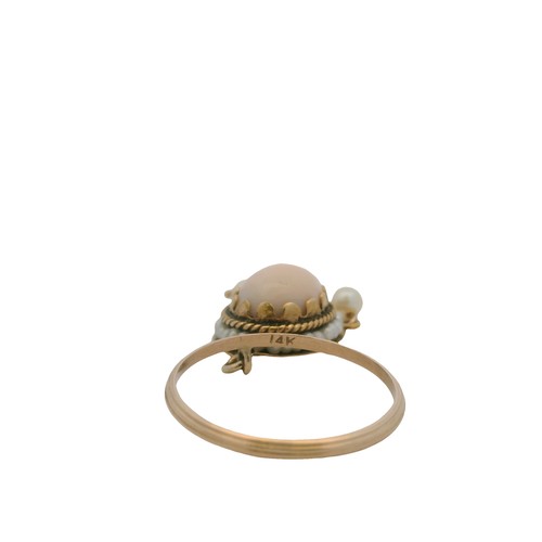 Vintage Mid Century 14kt Yellow Gold Coral and Seed Pearl Charm Ring Pendant - Picture 6 of 6