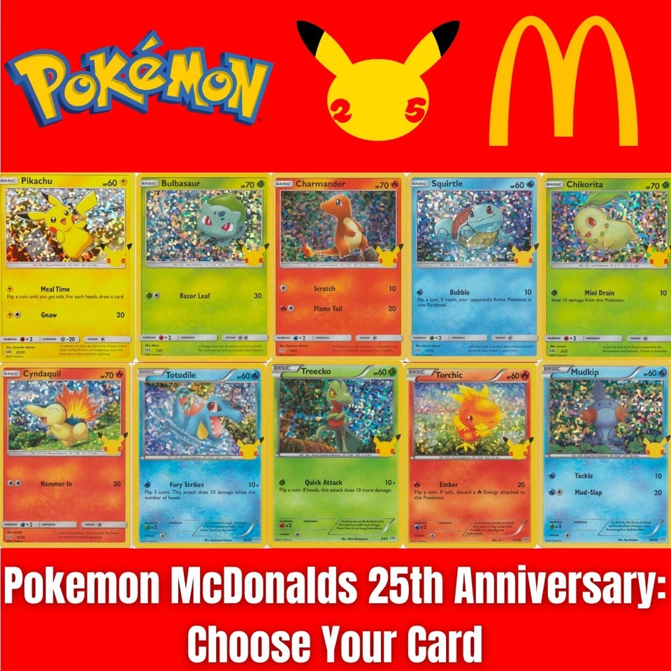 2021 Pokemon McDonald's 25th Celebration's Holo Pikachu Charmander Choose Card