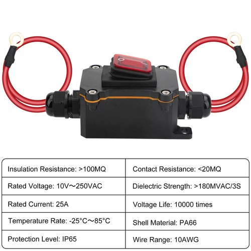 DC 12-24V Inline Cord Switch 10" Dual Side Copper Ring Power Wire On/Off Switch - Picture 3 of 7
