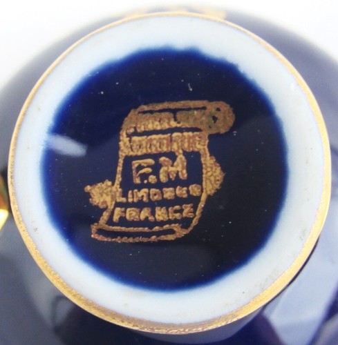 Portagioie Limoges France miniatura blu cobalto dorato con coperchio oro dorato - Foto 4 di 8