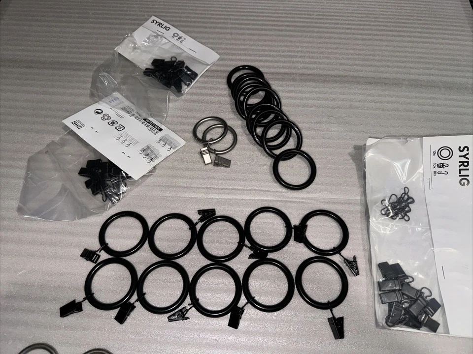 Lote Mixto de Anillos Cortinas Ikea SYRLIG Abrazaderas Ganchos Negro/Gris Foto 3 de 3