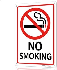 No Smoking Sign - 10  7'' Rust-Free 10x7 IN - NoSmokingSign, White/Red/Black